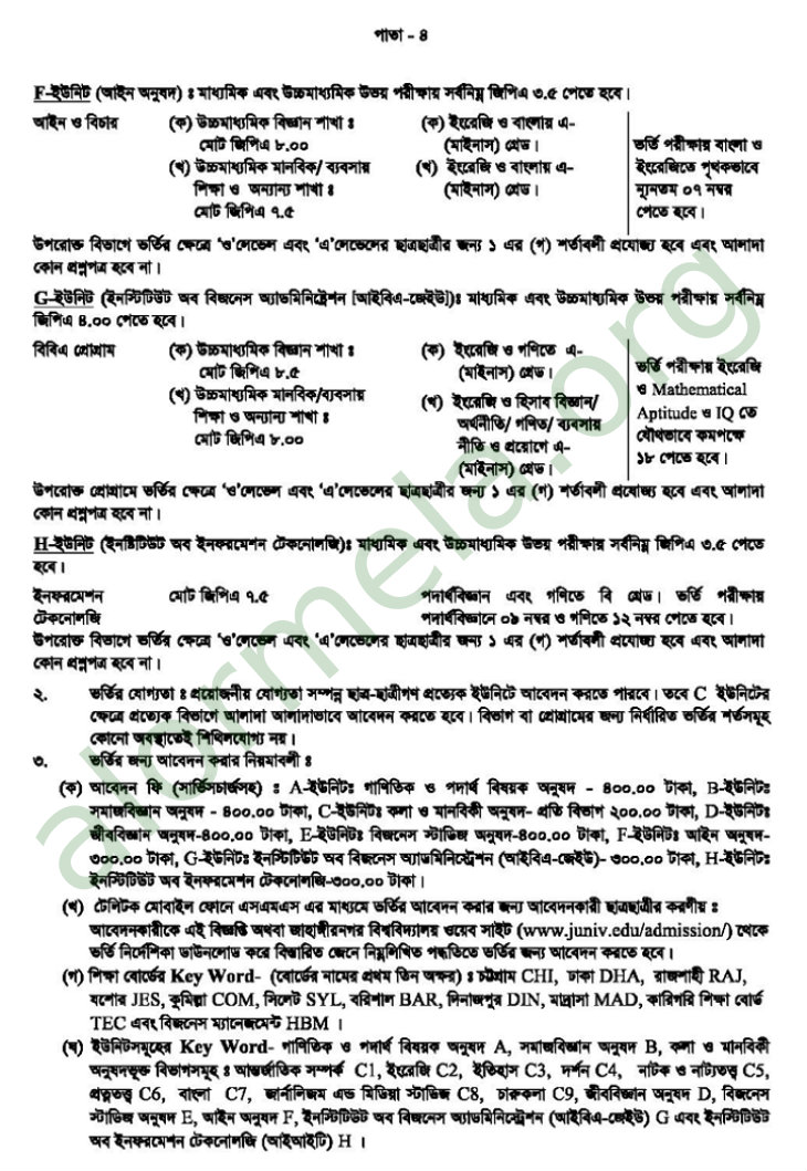 Jahangirnagar University Admission 2012-2013 Jahangirnagar University 4