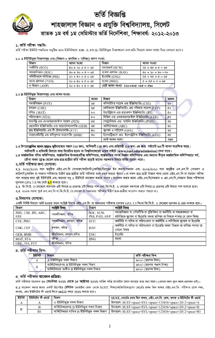 sust admission prospectus 2012 sust admission prospectus 2012