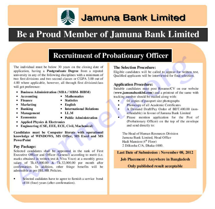 Jamuna Bank Probationary Officer Jamuna Bank Probationary Officer
