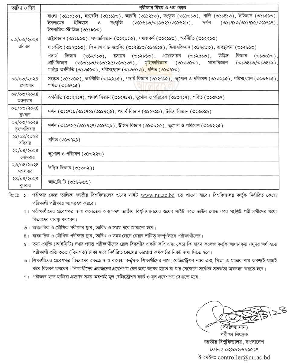 masters final part exam routine 2024 of national university 2