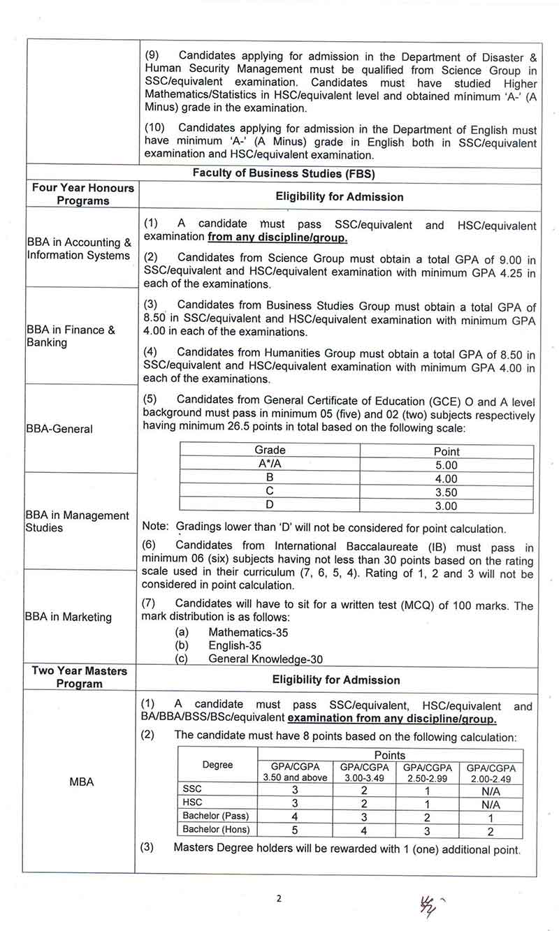 BUP Admission Notice 2