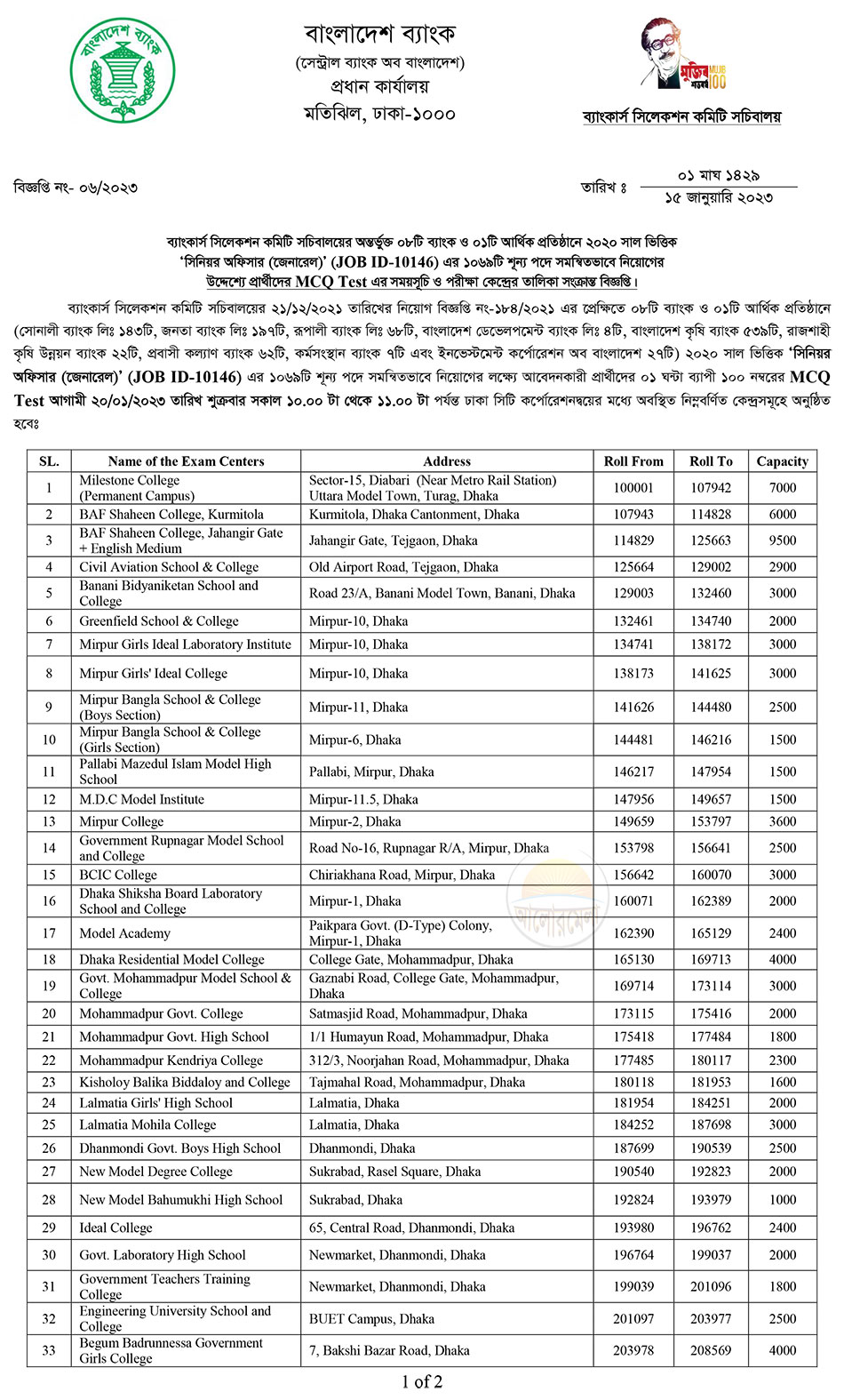 bankers selection committee recruitment seat plan 2023