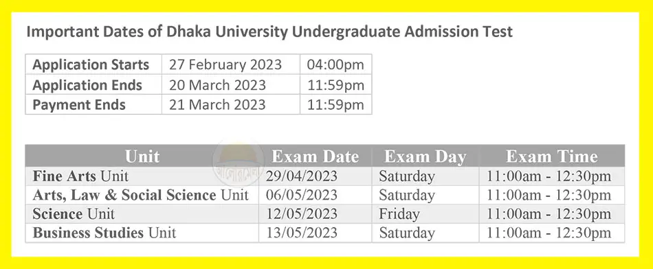 dhaka university honours admission test routine 2023