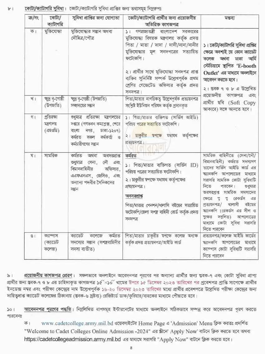 cadet college class 7 admission circular 2024 4