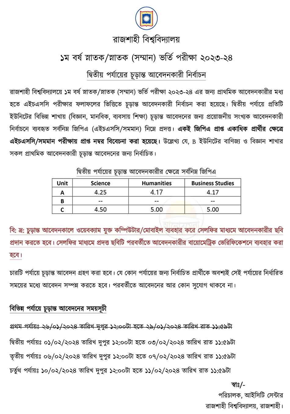 ru admission primary 2nd phase merit list 2024