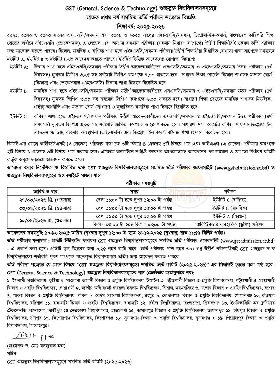 gst cluster admission circular 2026