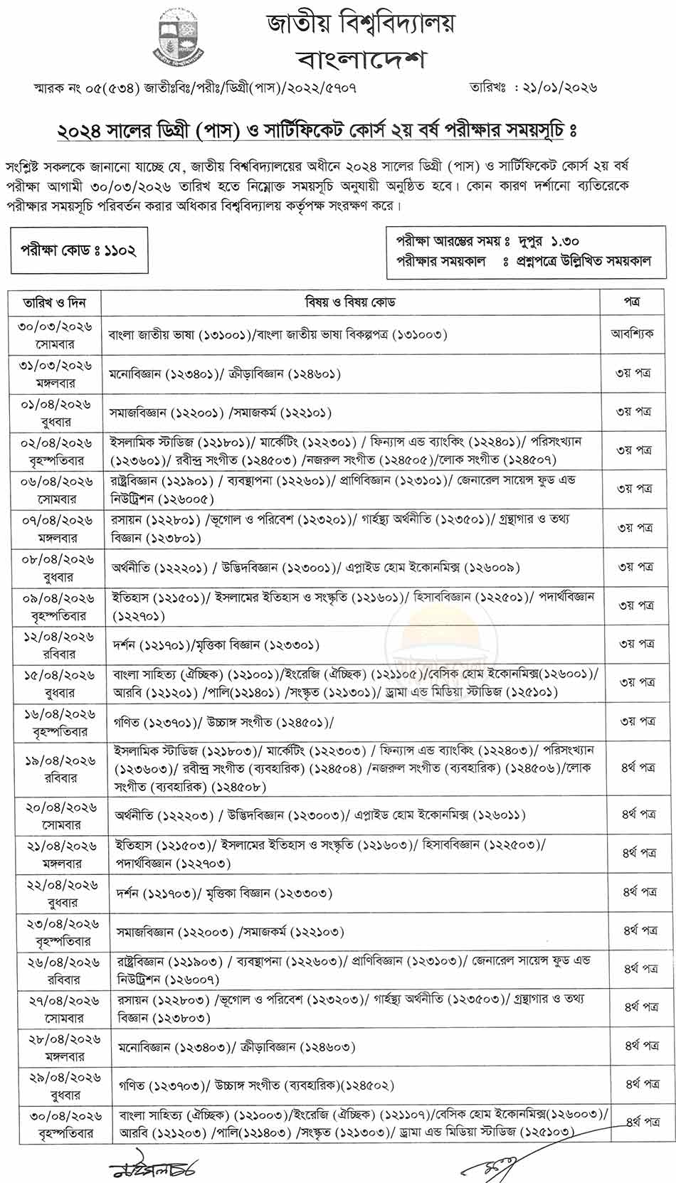 nu degree pass and certificate course exam routine 2026
